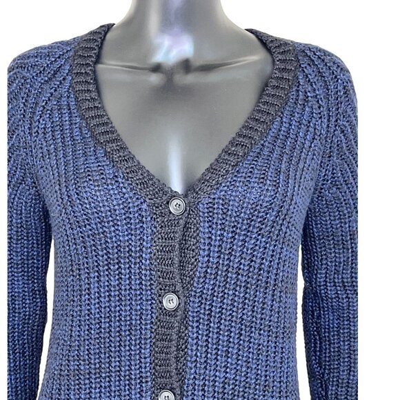 Anthropologie SI•IAE Blue & Black Knit Button Front Cardigan Sweater Size Small - Picture 3 of 9
